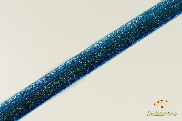 Glitzerband 25mm Breit Farbverlauf Grün-Kobalt